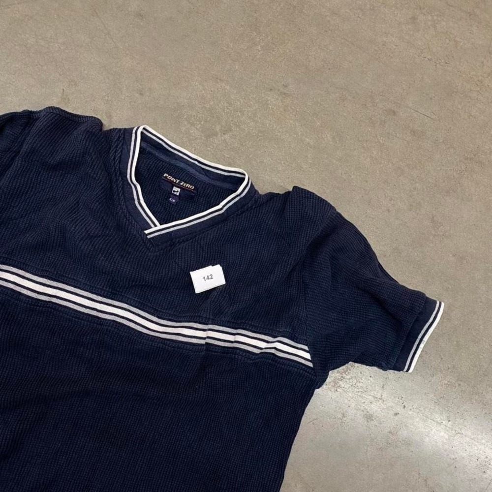 Point zero Shirt Waffle knit Vneck Navy Y2K Men's Size S - Picture 8 of 8